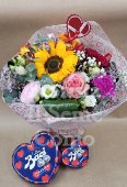 Mix of blooms Bouquet with Baci chocolate candies heart